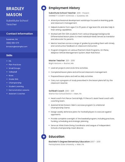 Substitute School Teacher Resume