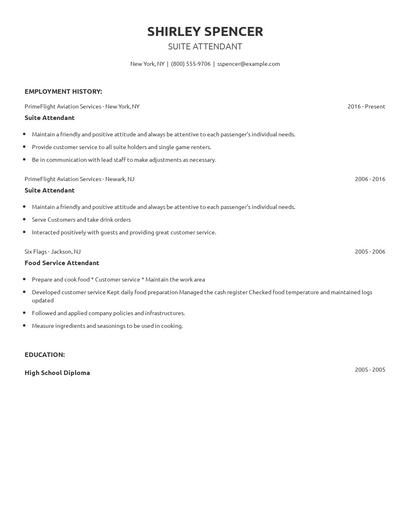 Suite Attendant Resume