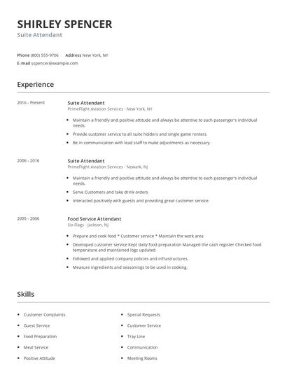 Suite Attendant Resume