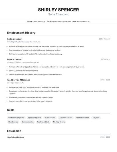 Suite Attendant Resume