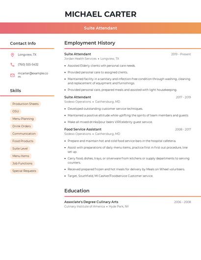 Suite Attendant Resume