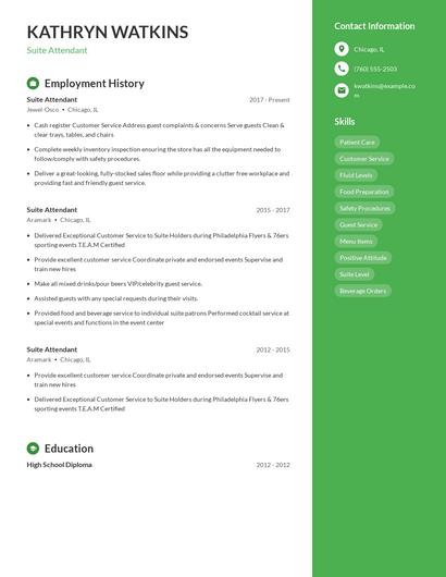 Suite Attendant Resume