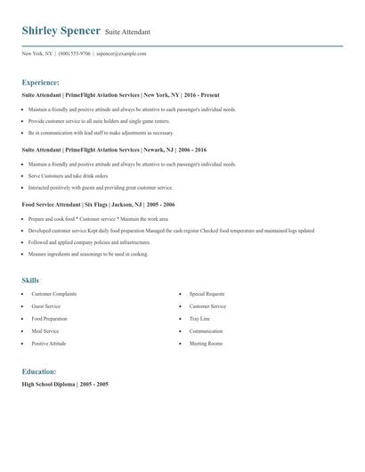Suite Attendant Resume