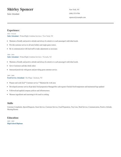 Suite Attendant Resume
