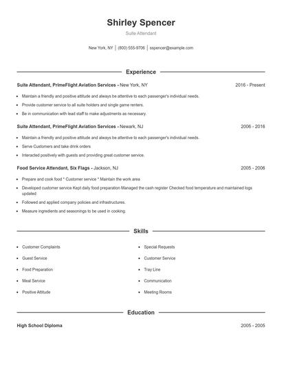 Suite Attendant Resume