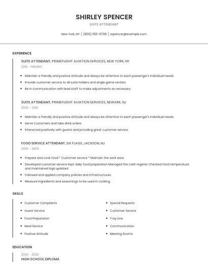 Suite Attendant Resume