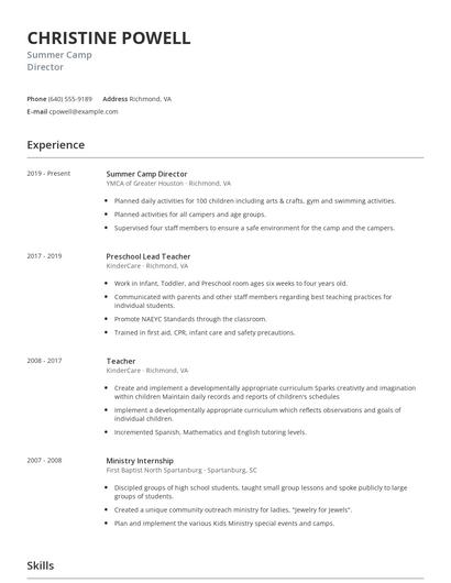Summer Camp Director Resume