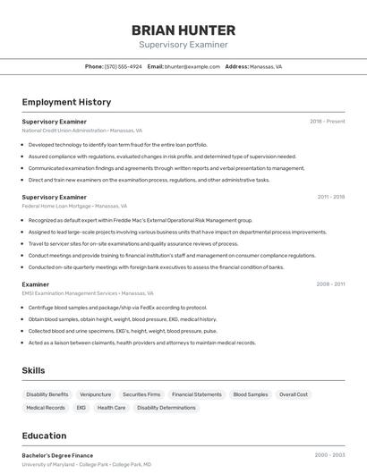 Supervisory Examiner Resume