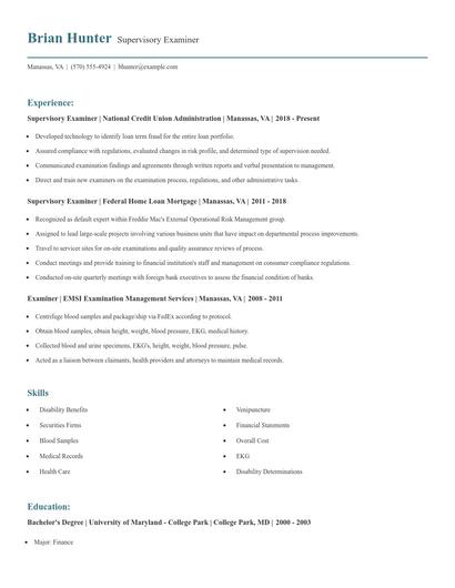 Supervisory Examiner Resume