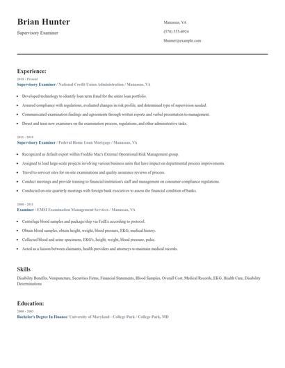 Supervisory Examiner Resume