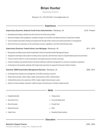 Supervisory Examiner Resume
