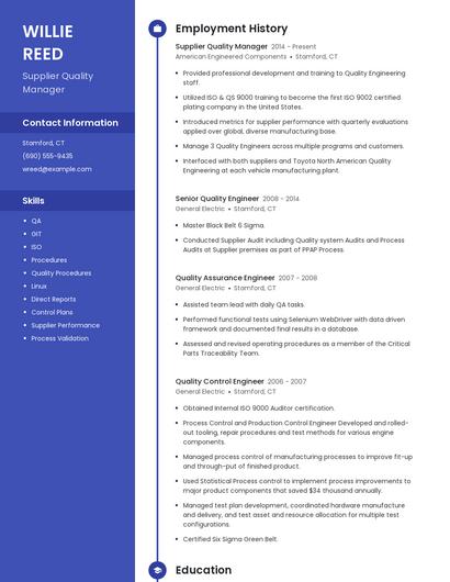 Supplier Quality Manager Resume