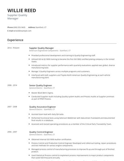 Supplier Quality Manager Resume