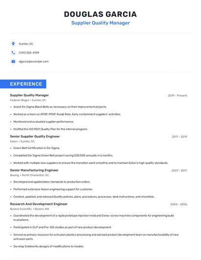 Supplier Quality Manager Resume