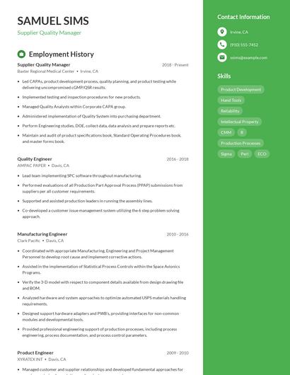 Supplier Quality Manager Resume