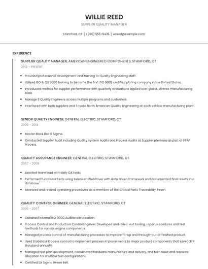 Supplier Quality Manager Resume