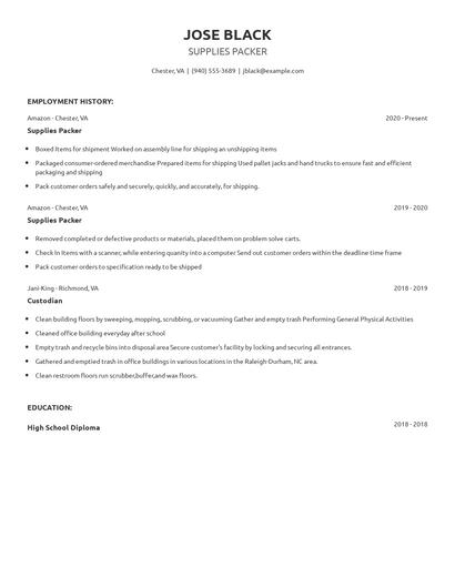 Supplies Packer Resume