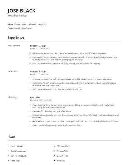 Supplies Packer Resume