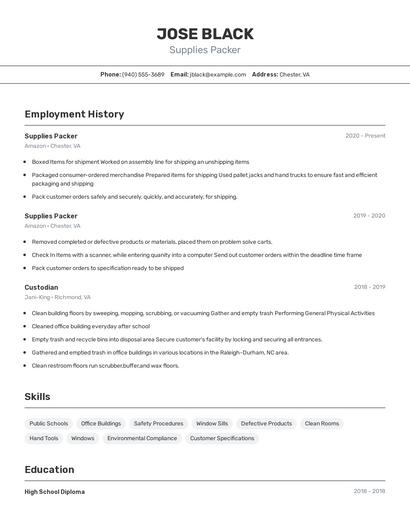 Supplies Packer Resume