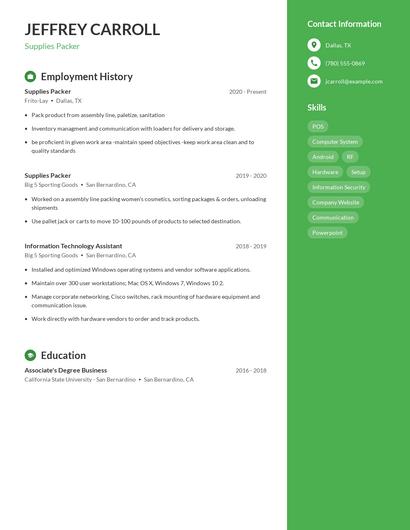 Supplies Packer Resume