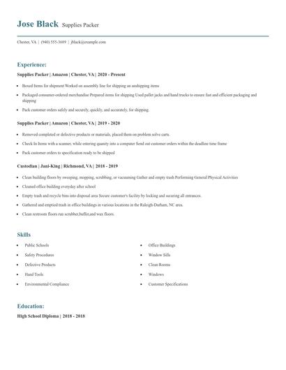 Supplies Packer Resume