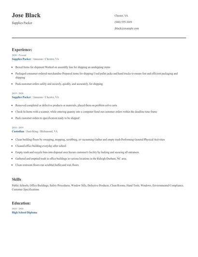 Supplies Packer Resume