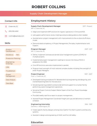 Supply Chain Development Manager Resume