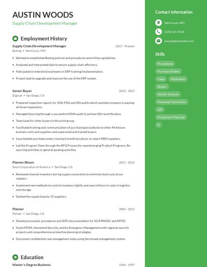 Supply Chain Development Manager Resume
