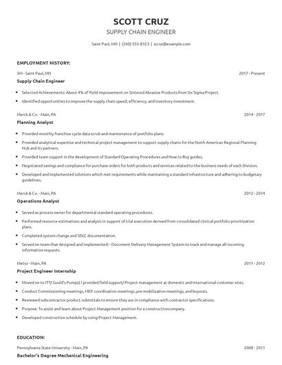 Supply Chain Engineer Resume