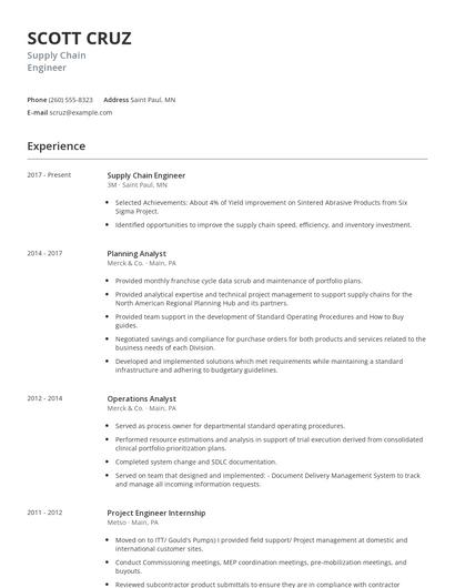 Supply Chain Engineer Resume