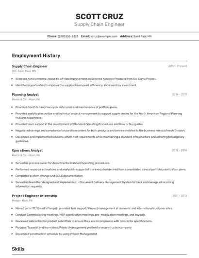 Supply Chain Engineer Resume