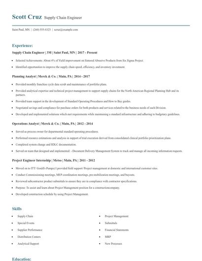 Supply Chain Engineer Resume