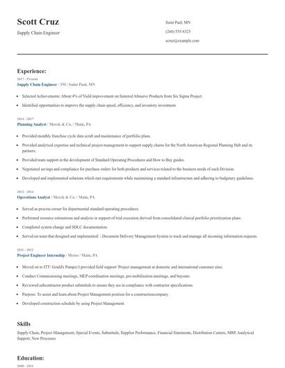 Supply Chain Engineer Resume