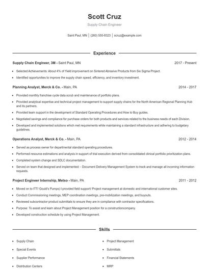 Supply Chain Engineer Resume