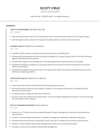 Supply Chain Engineer Resume