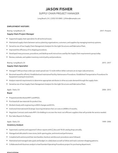 Supply Chain Project Manager Resume