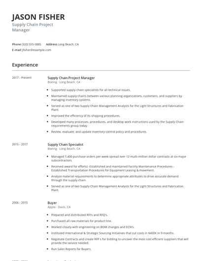 Supply Chain Project Manager Resume