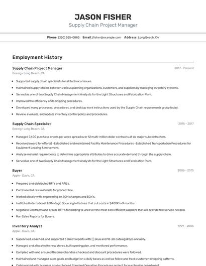 Supply Chain Project Manager Resume
