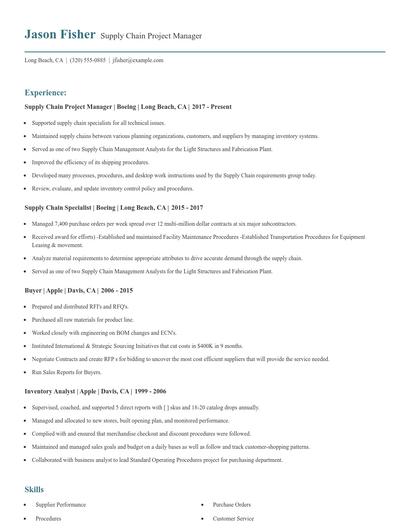 Supply Chain Project Manager Resume