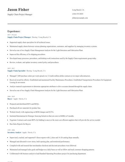 Supply Chain Project Manager Resume