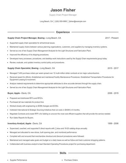 Supply Chain Project Manager Resume