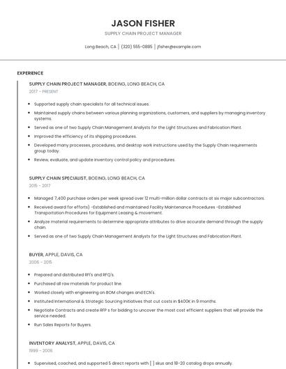 Supply Chain Project Manager Resume