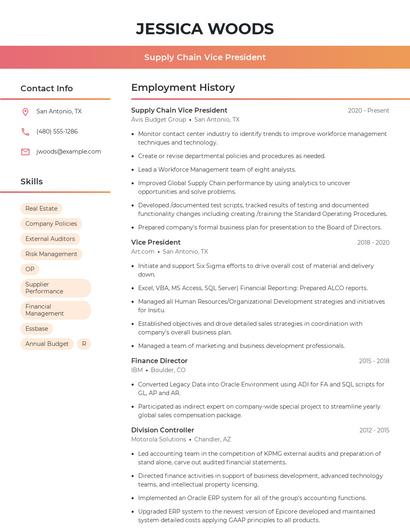 Supply Chain Vice President Resume