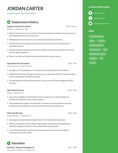 Supply Chain Vice President Resume