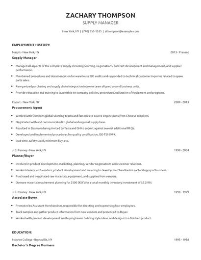 Supply Manager Resume