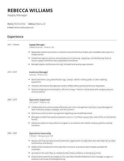 Supply Manager Resume