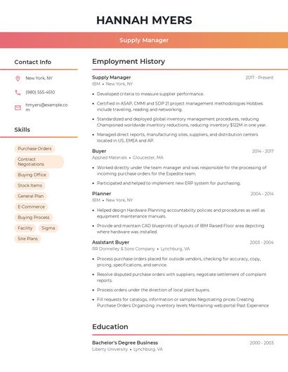 Supply Manager Resume