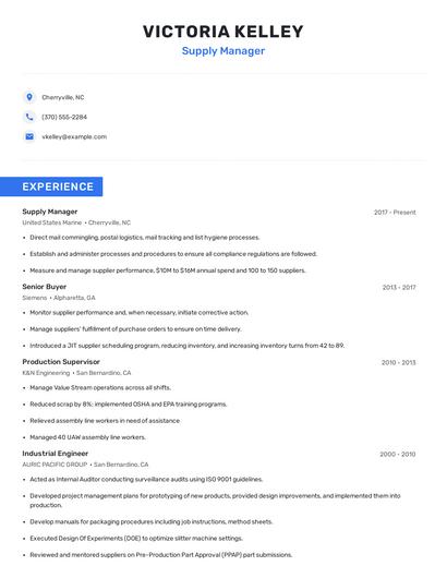 Supply Manager Resume