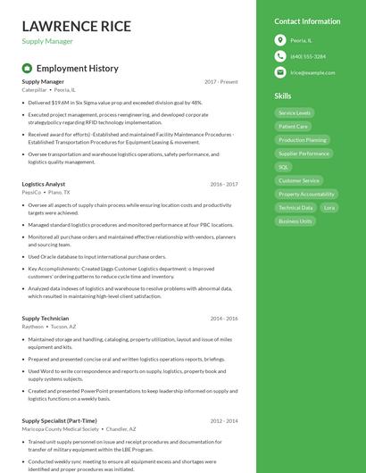 Supply Manager Resume