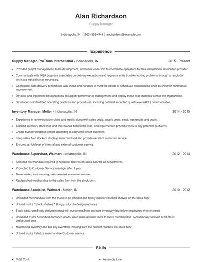 Supply Manager Resume